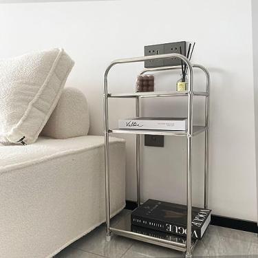 Imagem de Moumouten Prateleira De Armazenamento, Aço Inoxidável, Rack Resistente, Mesa Lateral Para Banheiro, Quarto, Armários, Banheira, Bancada De Cozinha(Elevado de 3 andares [com três paletes])