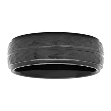 Imagem de STEEL NATION JEWELRY Aliança de casamento masculina preta de carboneto de tântalo 8 mm com acabamento em martelo sulcada, Metal, Sem pedra preciosa