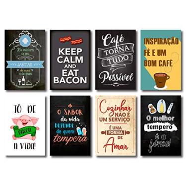 Imagem de Kit Placas Decorativas Frases Café Comida Mdf - 8 Placas