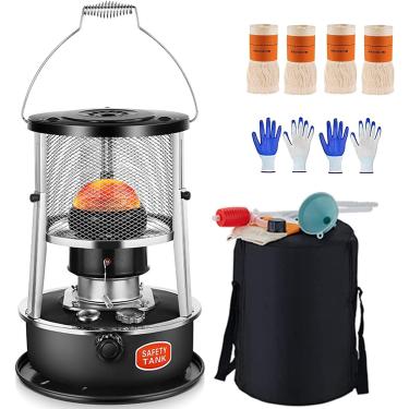 Imagem de Fogão aquecedor portátil a querosene com 4 mechas, altura ajustável 34-46 cm, aquecedor interno a querosene 9000 BTU/H, aquecedores a óleo de acampamento, para ambientes internos e externos,