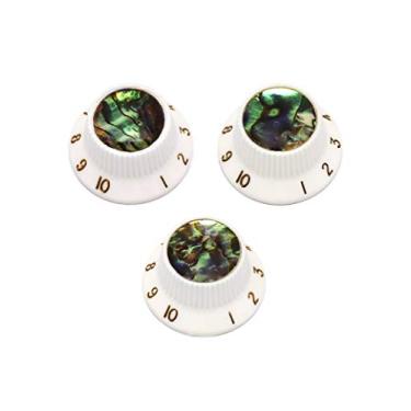 Imagem de Holmer Botões de violão Abalone com controle de velocidade superior 6 mm, pinos de eixo de volume compatíveis com guitarra elétrica Strat Stratocaster, conjunto de 3 peças