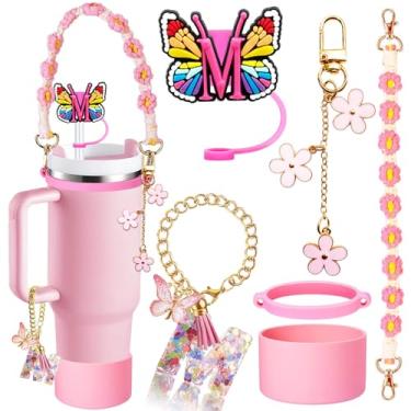 Imagem de Conjunto de acessórios de copo de 6 peças para Stanley 850 g 1,134 g, inclui tampa e bota de capa de canudo de iniciais de silicone, alça de alça de garrafa de água, anel de copo de borracha, pingente