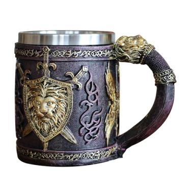 Imagem de Veflauresi Caneca de Leão Medieval de Aço Inoxidável Copo de Cerveja Caneca de Cerveja Decoração de Bar Presente para Menino