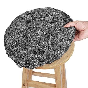 Imagem de SINOSSO Modern Linen Bar Stool Cushion Dia.13, Fashion Interweaving Design Anti-Skid Silicone Round Stool Seat Cushion Cover Padded (Light Gray, M,1)
