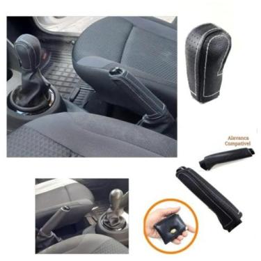 Imagem de Kit Revestimento Couro Capa Manopla Câmbio Manual e Alavanca Freio De 