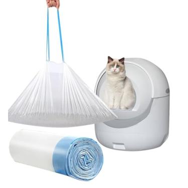 Imagem de 20 forros para caixa de areia com cordão para gatos 67,5 x 42,4 cm 2 mils super espessos para caixa de areia autolimpante, bandejas de areia para gatos (cordão azul 20 unidades)
