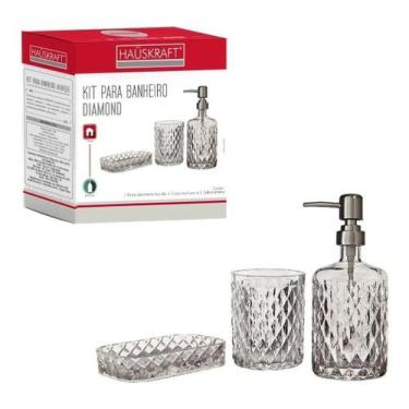 Imagem de Kit Banheiro Sabonete Líquido Copo Vidro Diamond Hauskraft PSL-033TR