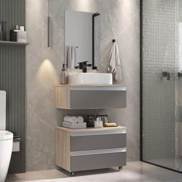 Imagem de Gabinete banheiro creta 60cm com cuba sobrepor e espelho madeirado/cin