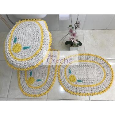 Imagem de Jogo de Banheiro Crochê com Aplicação - Myrna Crochê, Amarelo