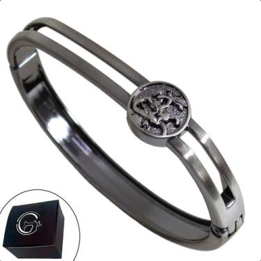 Imagem de Bracelete Oval Articulado São Jorge com Encaixe Banho Onix Grafite - G
