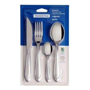 Imagem de Jogo De Talheres Aço Inox Faqueiro Laguna Tramontina 16 Pçs, Inox, 16