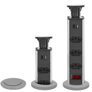 Imagem de Torre De Tomada de Embutir Retrátil Multiplug 3 Tomadas e USB Para Ban