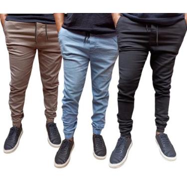Imagem de Kit 3 calças jogger jeans e sarja  masculino com elastano a pronta ent