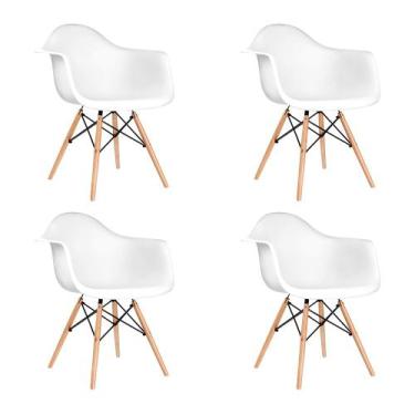 Imagem de Kit 4 Poltronas Eames de Madeira com Braço Daw com Assento Branco - Up