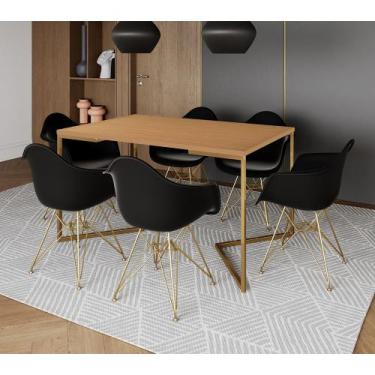 Imagem de Mesa Jantar Industrial Canela 137x90cm Base V com 6 Poltronas Eames Ei