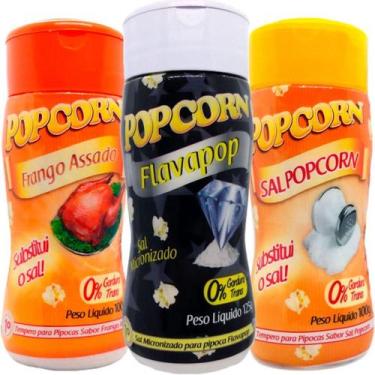 Imagem de Combo 3 Temperos Pipoca Popcorn Sabores Frango Assado, - Flavored Popc