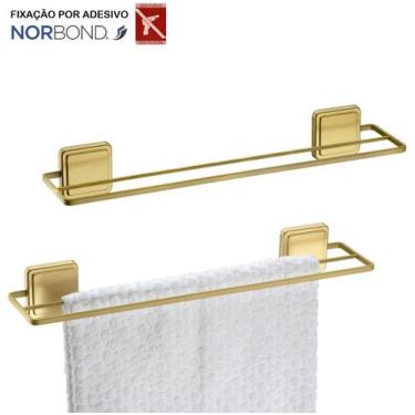 Imagem de Kit 2 Suporte Porta Toalha Toalheiro Duplo 45cm Banheiro Adesivo Dupla