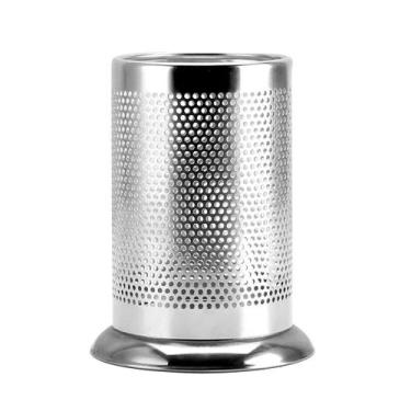 Imagem de Porta Talheres De Inox Redondo Escorredor Suporte Cozinha Vazado Louça
