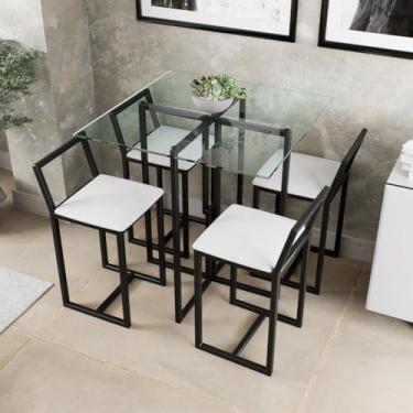 Imagem de Conjunto Mesa Vidro 4 Cadeiras Pequena Estofado Industrial Black (LACA BRANCA)