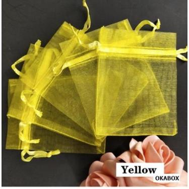 Imagem de 100 Saquinhos Tule Organza Fita Cetim Branco 20x30  Amarelo - OKABOX