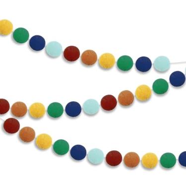 Imagem de Guirlanda de pompom de feltro arco-íris, 2 m - 1 unidade | Guirlandas decorativas multicoloridas para decoração de casa, festa ou berçário