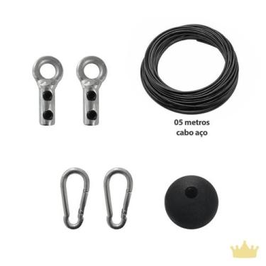 Imagem de Kit 5 mts Cabo Aço+ Mosquetões+ Bolinha+ Terminais Academia - REI DO F