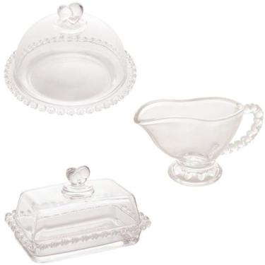Imagem de Kit 1 Queijeira 1 Molheira 1 Manteigueira Cristal e Chumbo Lyor