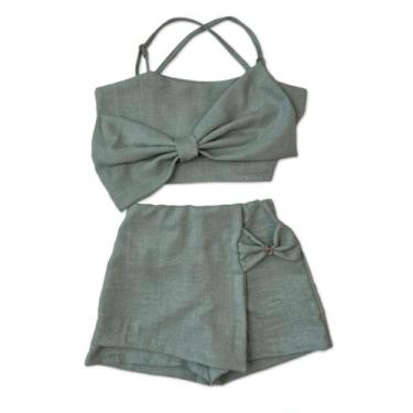 Imagem de Conjunto Infantil Cropped Laço Short Saia Look Estiloso Luxo - AK FASH