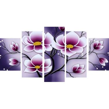 Imagem de Painel De Quadro Mosaico 5 Partes Para Sala Flores,rosa,ro - NEYRAD