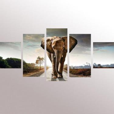 Imagem de Painel De Quadro Mosaico 5 Partes Para Sala Elefante,animais - NEYRAD