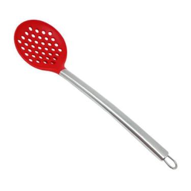 Imagem de Escumadeira em Silicone com Cabo Aço Inox 34cm Vermelha Art House