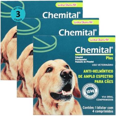 Imagem de Chemital Plus Com4 Comprimidos ChemitecVermífugo Para Cães Kit Com 3 C