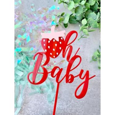 Imagem de Strawberry Oh Baby Acrylic Cake Topper A Berry Sweet Baby Shower Girl Boy Spring Summer Theme Baby Shower Kids Birthday Party Supplies