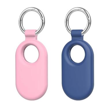 Imagem de SZJCLTD Capa para Samsung Galaxy SmartTag2, pacote com 2 capas protetoras de silicone para Galaxy Smart Tag 2 com chaveiro para chaves, carteira, bagagem, animais de estimação (rosa/azul escuro)