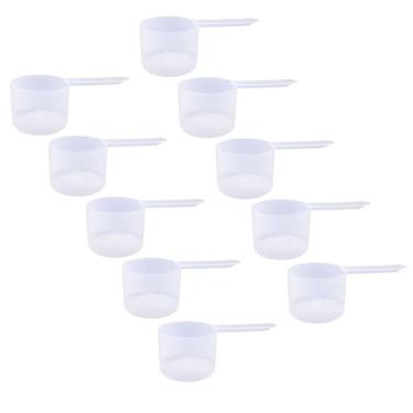 Imagem de Colheres de medição de plástico, 6 colheres de sopa (90 cc | 3/8 xícara | 85 g | 90 ml) colheres de cabo longo para pós, grânulos, café, ração para animais de estimação, suprimentos de cozimento, proteína e outros produtos secos, livre de BPA (conjunto de 10)