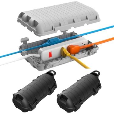 Imagem de Caixa de cabo de extensão externa, pacote com 3 unidades, grande, à prova d'água, capa protetora de plugue para conexão de cabo, capa de segurança IP54 resistente à água para filtro de linha, luz de