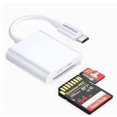 Imagem de Leitor de cartão SD USB C para iPhone 15, slot de cartão duplo tipo C, leitor SD suporta adaptador de cartão de memória SD e MicroSD para iPad Air/MacBook Pro/Mac, adequado para visualizador de câmera