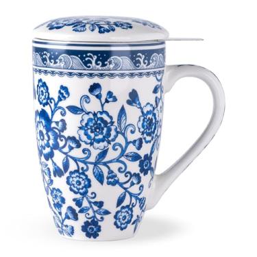 Imagem de AmorArc Caneca de chá de porcelana com infusor e tampa, xícara de chá de 510 g com alça para chá de folhas soltas, presente para amantes de chá de homens e mulheres