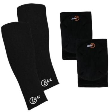 Imagem de Kit Joelheira Volêi Com Protetor Antebraço Manguito Curto Tm7, G, Pret