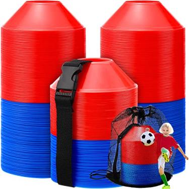 Imagem de Hanaive 100 peças mini cones de futebol para exercícios esportivos, cones de disco de agilidade de 12 cm com acessórios para treinamento de futebol infantil (vermelho, azul)
