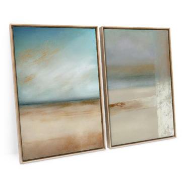 Imagem de Quadro Para Sala Abstrato Tons Suaves Kit Grande C/ Moldura - Bimper, 