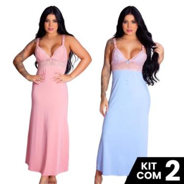 Imagem de Kit 2 Camisolas Longas de Amamentação Elegante Confortável Prático Lin