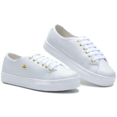 Imagem de Sapatenis feminino casul, com cadarço - Chao Brasil, 37, Branco