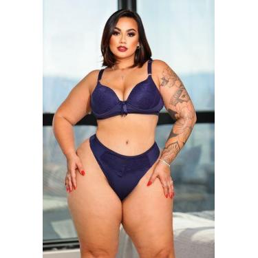 Imagem de Conjunto Calcinha e Sutiã Plus Size Fio Dental Renda Com Bojo - Luega 