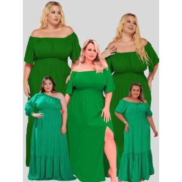 Imagem de Vestido Longo Plus Size Verde Natal Vários  Modelos Fenda Ombro a Ombr
