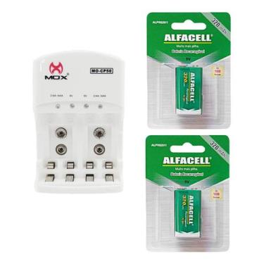 Imagem de Kit Carregador Bivolt Mais 2 Baterias 9v Recarregavel Pilha Retangular