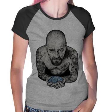 Imagem de Baby Look Raglan Walter White Tattoo Heisenberg - Foca na Moda, Cinza,