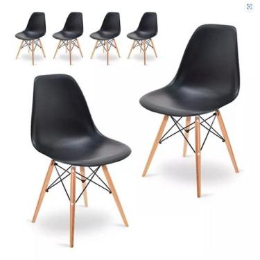 Imagem de Kit 6 Cadeiras Eiffel Charles Eames Dkr Base Madeira Preta - Universal
