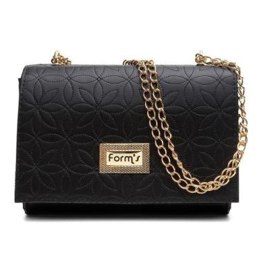 Imagem de Bolsa Clutch Form's Costuras Florais Alça Dupla de Corrente, Preto