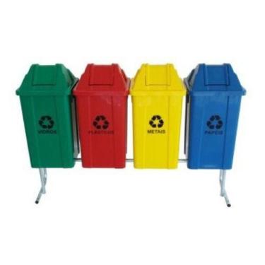 Imagem de Conjunto Para Coleta Seletiva 60l Com 4 Lixeiras Com Suporte - JSN
